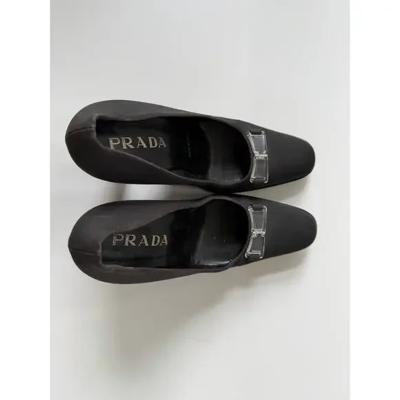 Prada Block Heel Pumps Womens Size 38.5 (US 8.5) Black Vintage Old Money Preppy - Picture 6 of 12